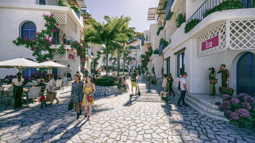 Khu shophouse phong cách Santorini tại The Santo Port. Ảnh phối cảnh minh họa: Sun Property